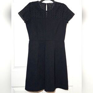 J. Crew Womens Eyelet Fit and Flare Dress 10 Black Party Cocktail Office Preppy